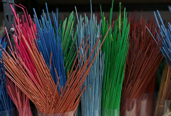 lots of brightly coloured straw for Introduction to Straw Marquetry Course