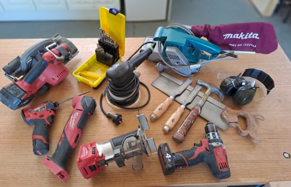 A collection of hand and power tools for home diy