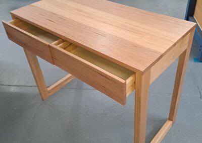 Tasmanian Oak hall table with drawers open